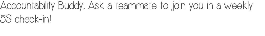 Accountability Buddy: Ask a teammate to join you in a weekly 5S check in!