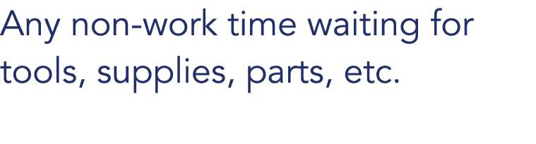 Any non work time waiting for tools, supplies, parts, etc. 