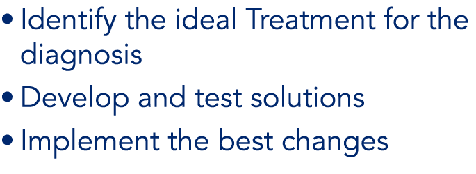 Identify the ideal Treatment for the diagnosis Develop and test solutions Implement the best changes